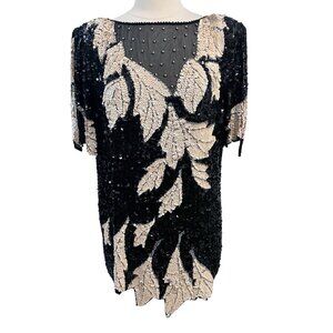 Vintage LILLIE RUBIN silk sequin tunic top XL